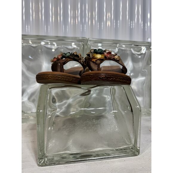 Mariella Made in Italy Floral Wedge Women's Sandals Leather Tan Multi Size 9M - Picture 6 of 6